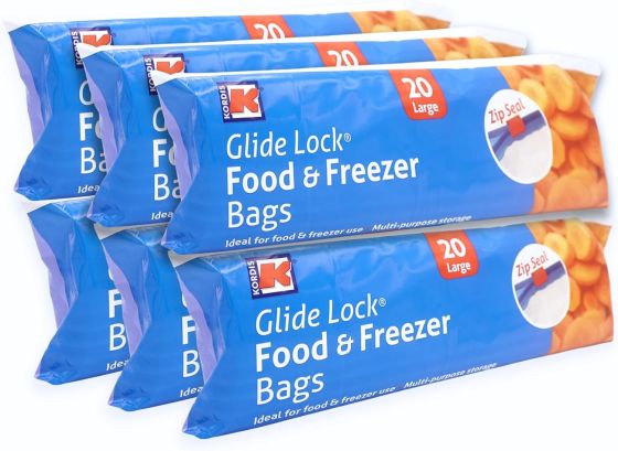 Kordis 20 Large Glide Lock® Food & Freezer Bags x 6
